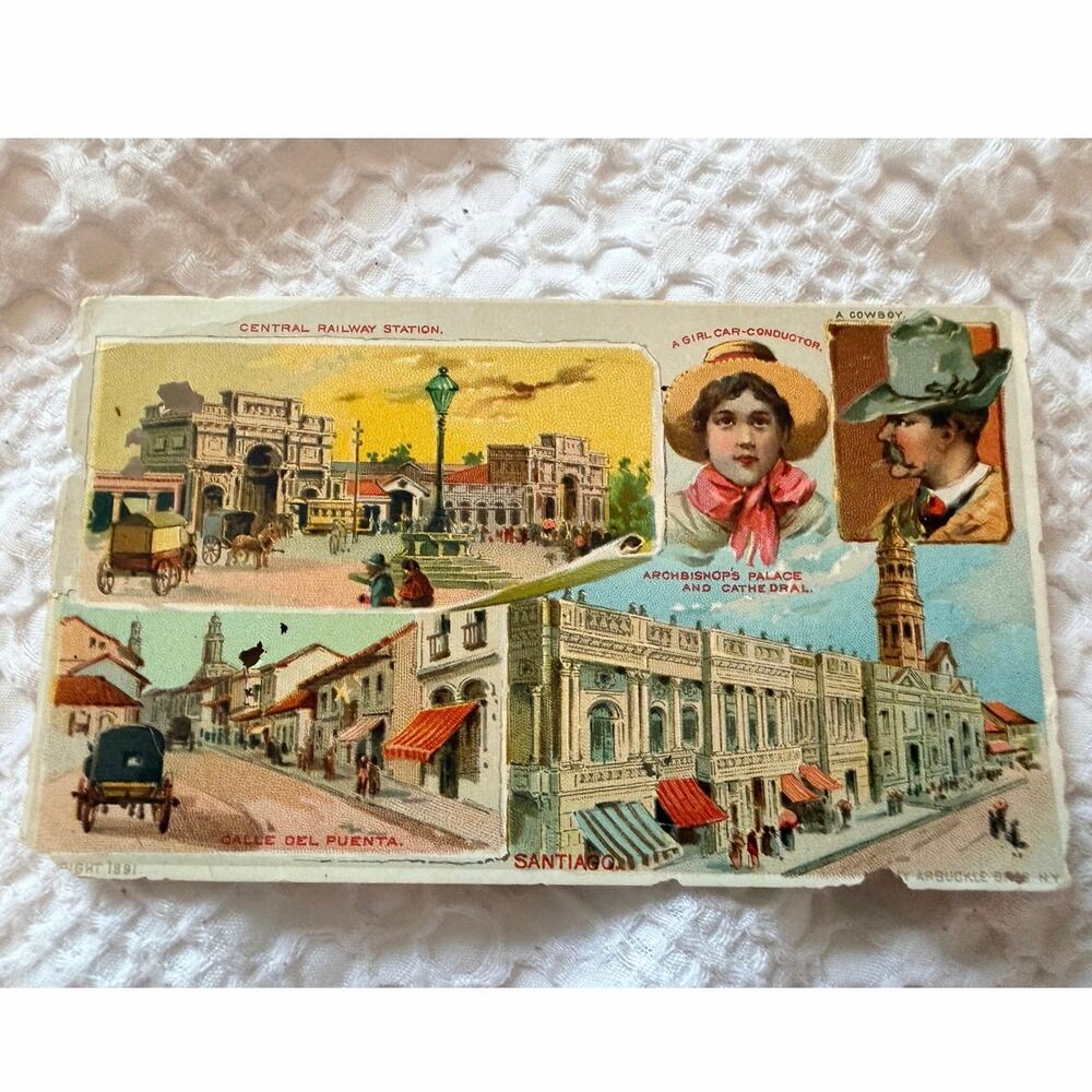 Antique 1891 Postcard Joseph Knapp Central Railway Santiago Chili Arbuckle Bros